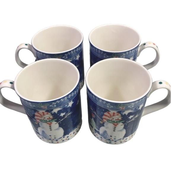 Set of 4 Noritake Epoch Mr Snowman Christmas Winter Holiday Mugs Coffee Cups - Picture 4 of 16